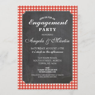Engagement Party Red Check Chalk Invite