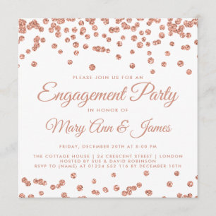 Engagement Party Rose Gold Glitter Confetti White Invitation