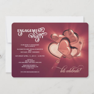 Engagement Party, Rose Gold Hearts Invitation