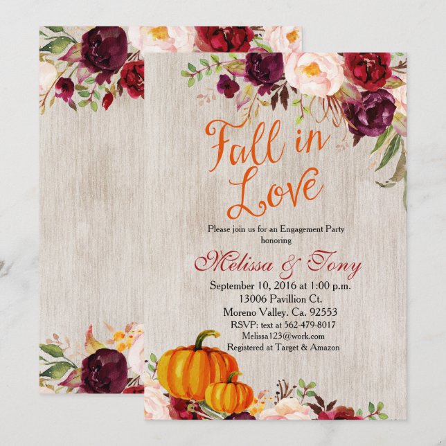 Engagement Party Rustic Shower Fall Pumpkin Invite (Front/Back)