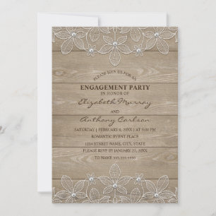 Engagement Party Rustic Wood Elegant Vintage Lace Invitation