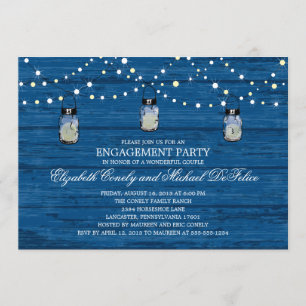 Engagement Party Rustic Wood Mason Jar and Lights Invitation