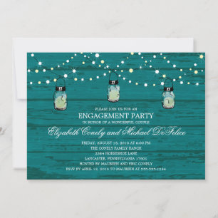 Engagement Party Rustic Wood Mason Jar and Lights Invitation