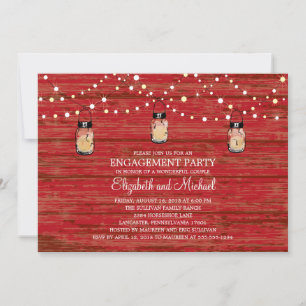 Engagement Party Rustic Wood Mason Jar and Lights Invitation