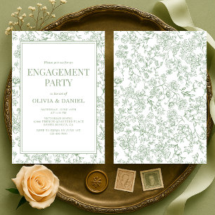 Engagement Party Sage Green Vintage French Floral Invitation