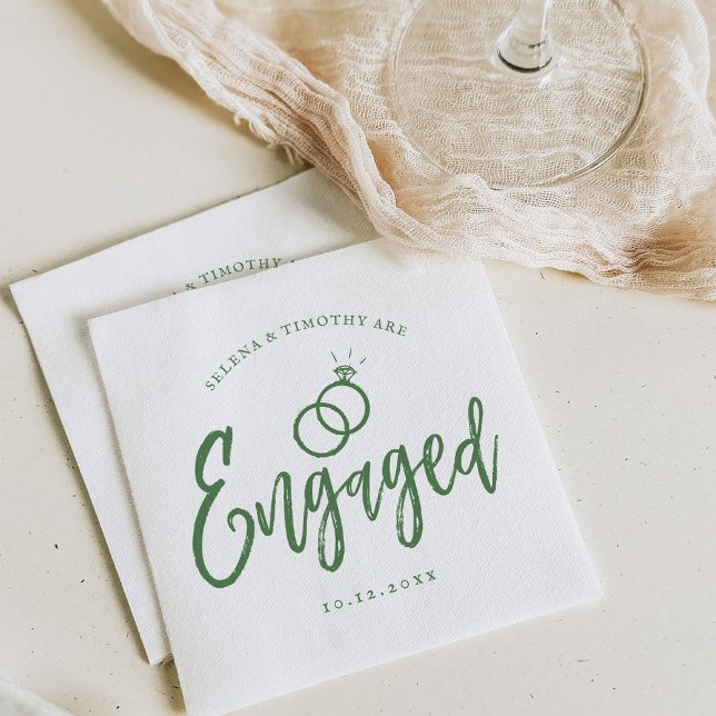 Engagement Party Script Lettering Dark Sage  Napkin (Creator Uploaded)