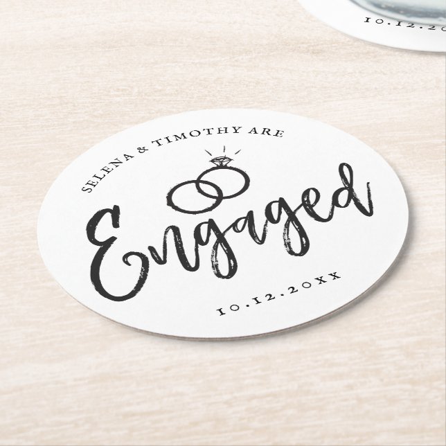 Engagement Party Script Lettering | Round Paper Coaster (Angled)