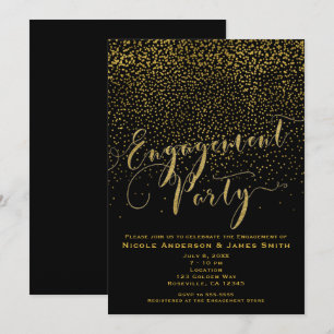 ENGAGEMENT PARTY Shower Black & Gold Confetti Glam Invitation