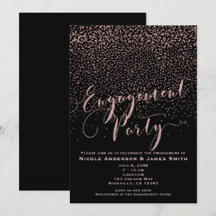 ENGAGEMENT PARTY Shower Black Rose Gold Confetti Invitation