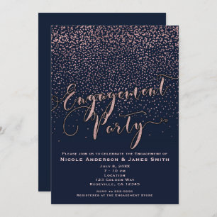 ENGAGEMENT PARTY Shower Blue Rose Gold Confetti Invitation