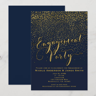 ENGAGEMENT PARTY Shower Navy Blue & Gold Confetti Invitation