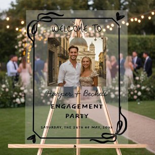 Engagement Party Sign with Photo, Black and White 