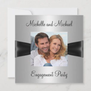 Engagement Party Silver Black Ribbon Photo Invitation