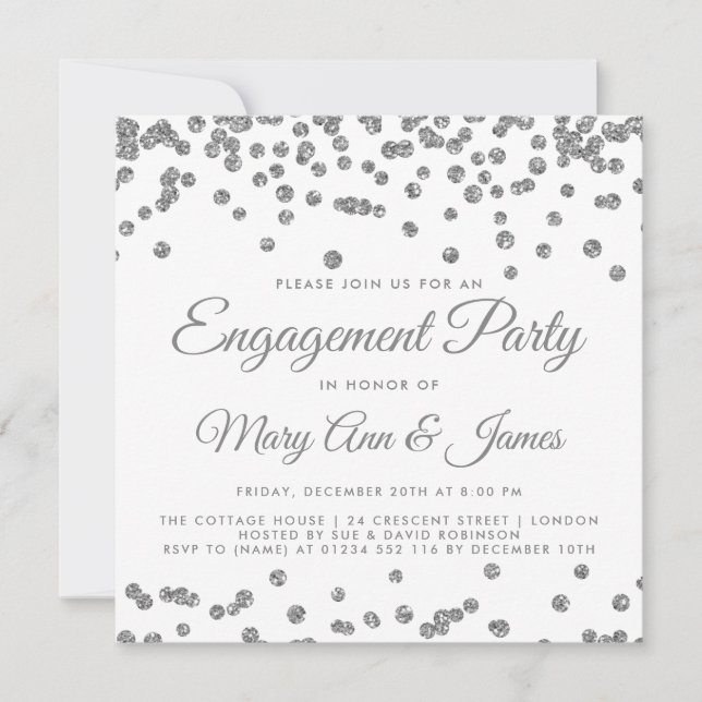 Engagement Party Silver Glitter Confetti winter+we Invitation (Front)