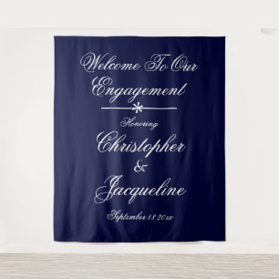 Engagement Party Simple Chic Navy Photo Backdrop Tapestry