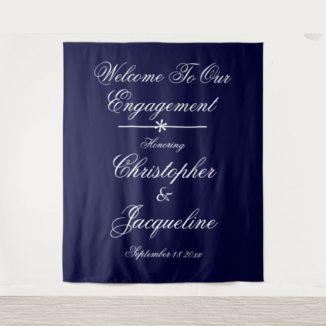  Engagement Party Simple Chic Navy Photo Backdrop Tapestry (Front)