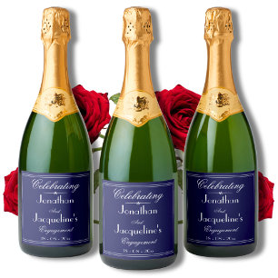 Engagement Party Simple Elegant Names Chic Navy  Sparkling Wine Label