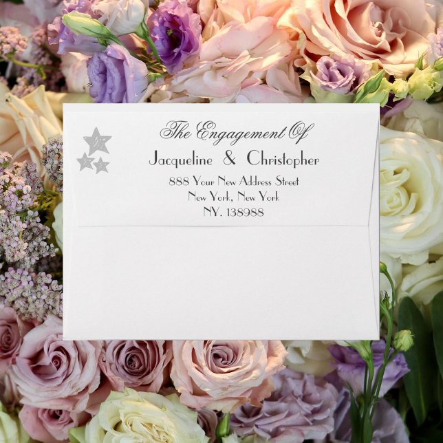 Engagement Party simple elegant white invitation Envelope (Simple chic script, elegant white engagement party invitation envelope.)