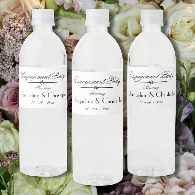 Engagement Party Simple Modern Script Names Chic  Water Bottle Label (For a Perfect Engagement Party - Simple Modern Script Names Chic Water Bottle Labels.)