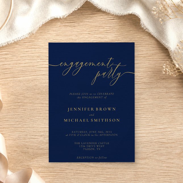 Engagement Party Simple Navy Gold Invitation (Creator Uploaded)