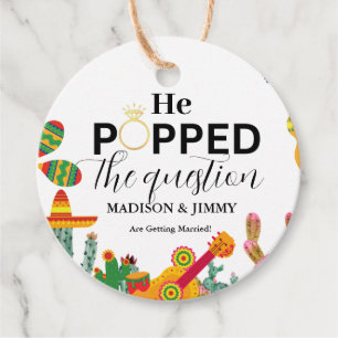 Engagement party sticker, he popped the question favour tags