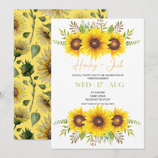 Engagement Party,Sunflower,Yellow Green Wedding Invitation