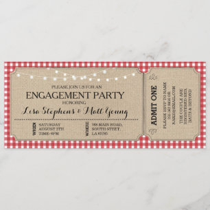 Engagement Party Ticket Red Check Rustic Invite
