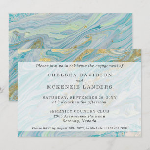 Engagement Party Turquoise & Gold Marble Geode Invitation