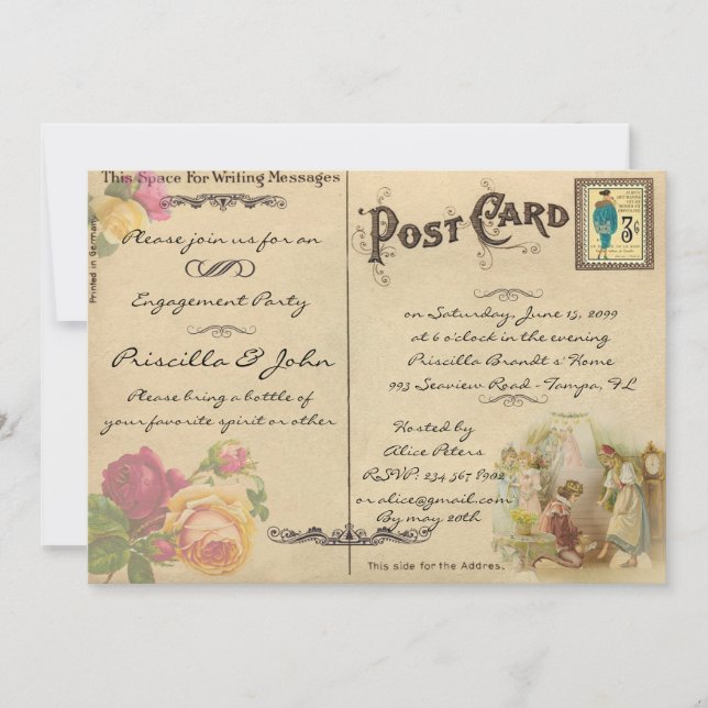 Engagement Party, vintage, old postcard style (Front)