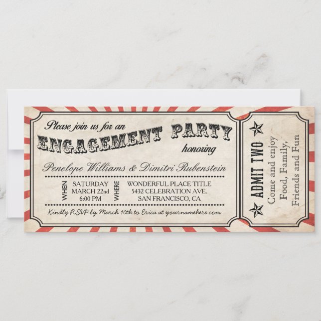Engagement Party Vintage Ticket Invitations (Front)