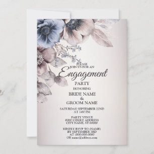 Engagement Party Watercolor Blue Beige Flowers Invitation