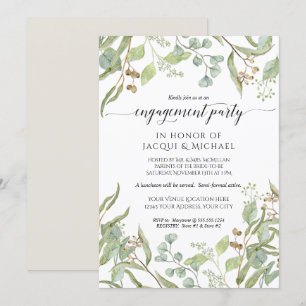 Engagement Party Watercolor Seeded Eucalyptus Leaf Invitation