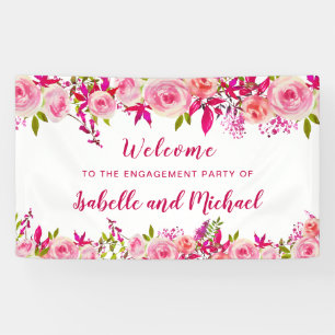 Engagement Party Welcome Pink Rose Berry Floral Banner