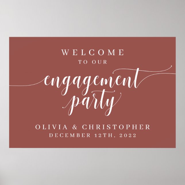 Engagement Party Welcome Poster Burgundy (Front)