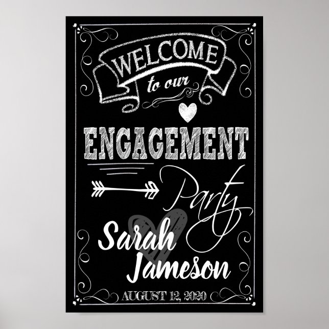 Engagement Party Welcome Sign Chalkboard Style (Front)