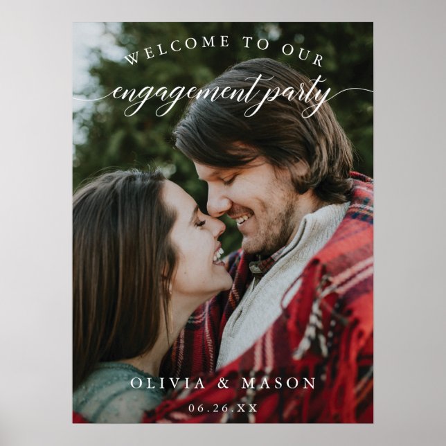 Engagement Party Welcome Sign Poster with Photo (Front)
