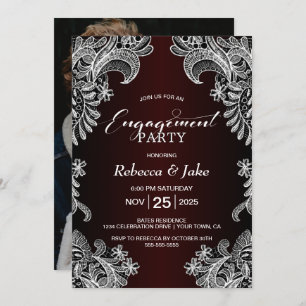 Engagement Party White Lace Burgundy Invitation