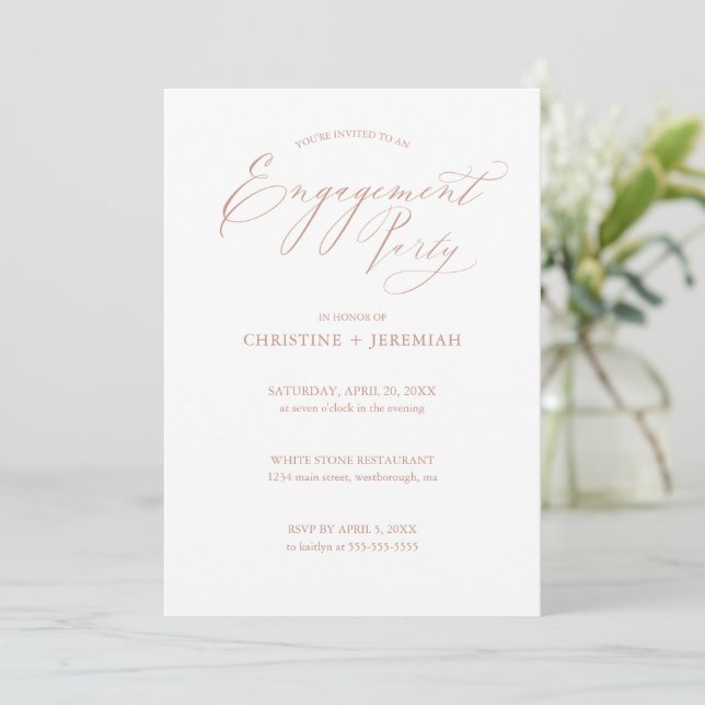 Engagement Party White Rose Gold Typography Invitation (Standing Front)