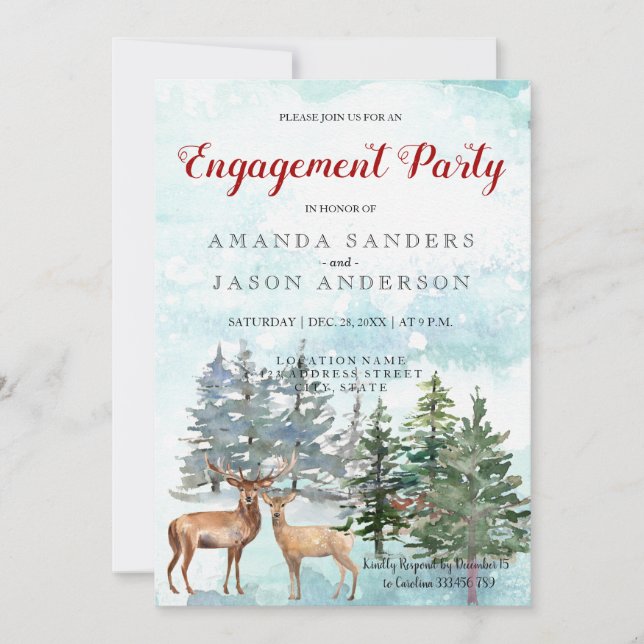 Engagement Party Winter Landscape antlers Invitation (Front)