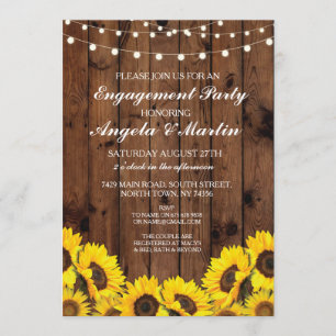 Engagement Party Wood Lights Sunflowers Invite