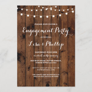 Engagement Party Wood Rustic Lights Shower Invite