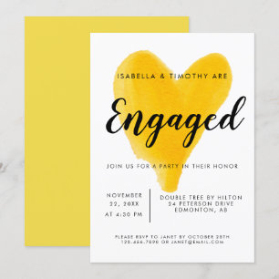 Engagement Party yellow heart watercolor modern Invitation