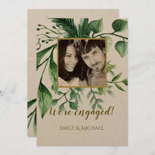 Engagement Photo Announcement Cards Modern Leaves