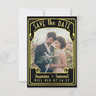 Engagement Photo Art Deco Wedding Black Gold Save The Date