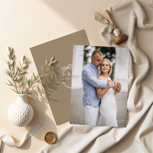 Engagement Photo Bow & Ribbon Monogram Wedding Invitation