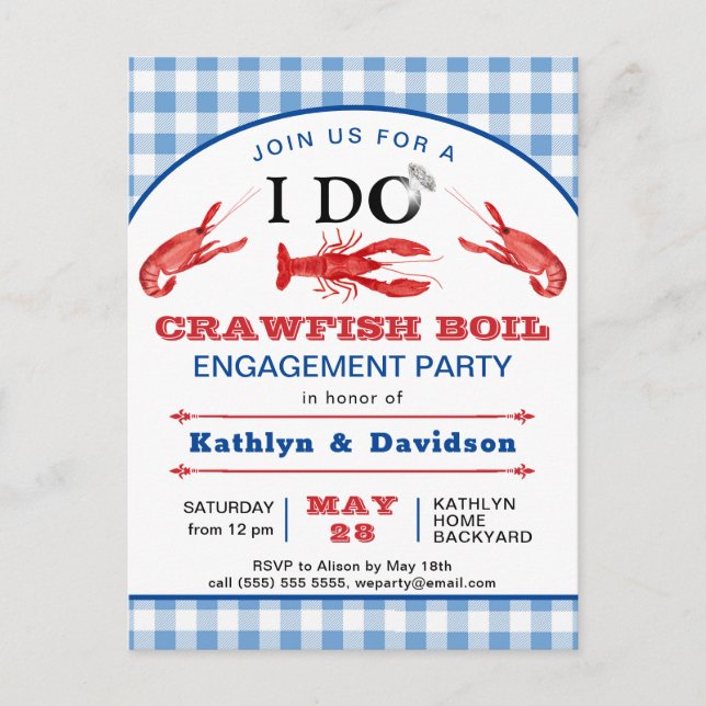 Engagement Photo Crawfish Boil Party Invitation Postcard (Front)