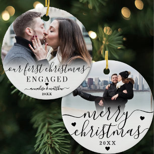 Engagement Photo First Christmas Engaged Ceramic Tree Decoration