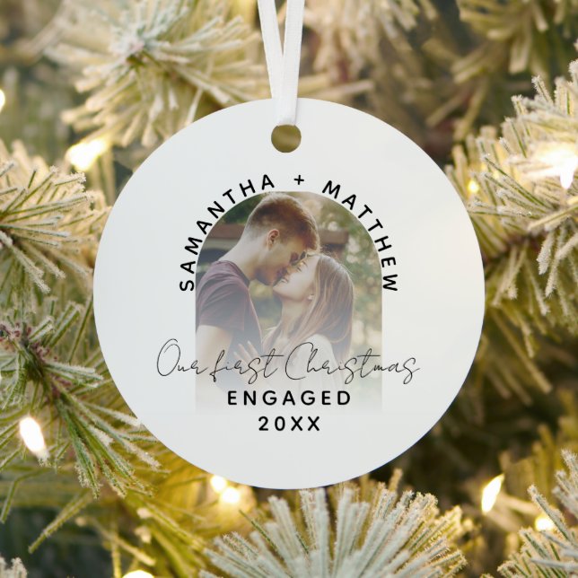 Engagement Photo First Christmas Engaged Couples Metal Tree Decoration (Insitu)