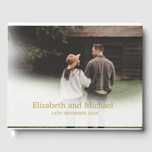 Engagement Photo Gold Elegant Keepsake Guest Book (Front)