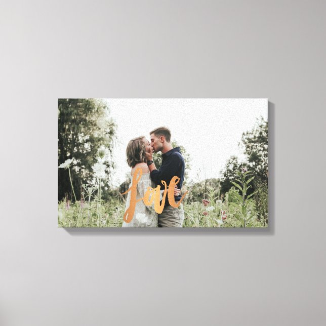 Engagement photo gold love typography canvas print (Front)